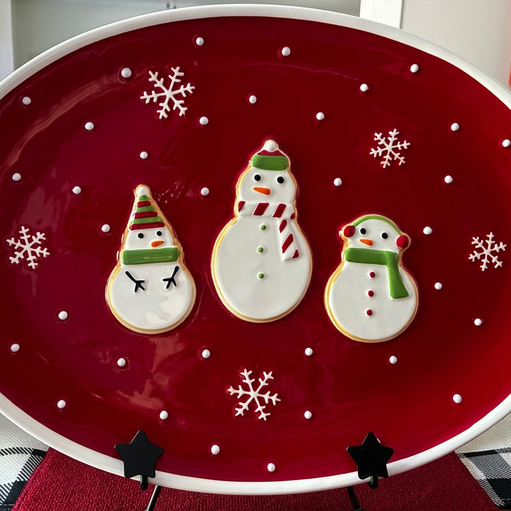 Hallmark  Snowman Holiday Platter - Red and White